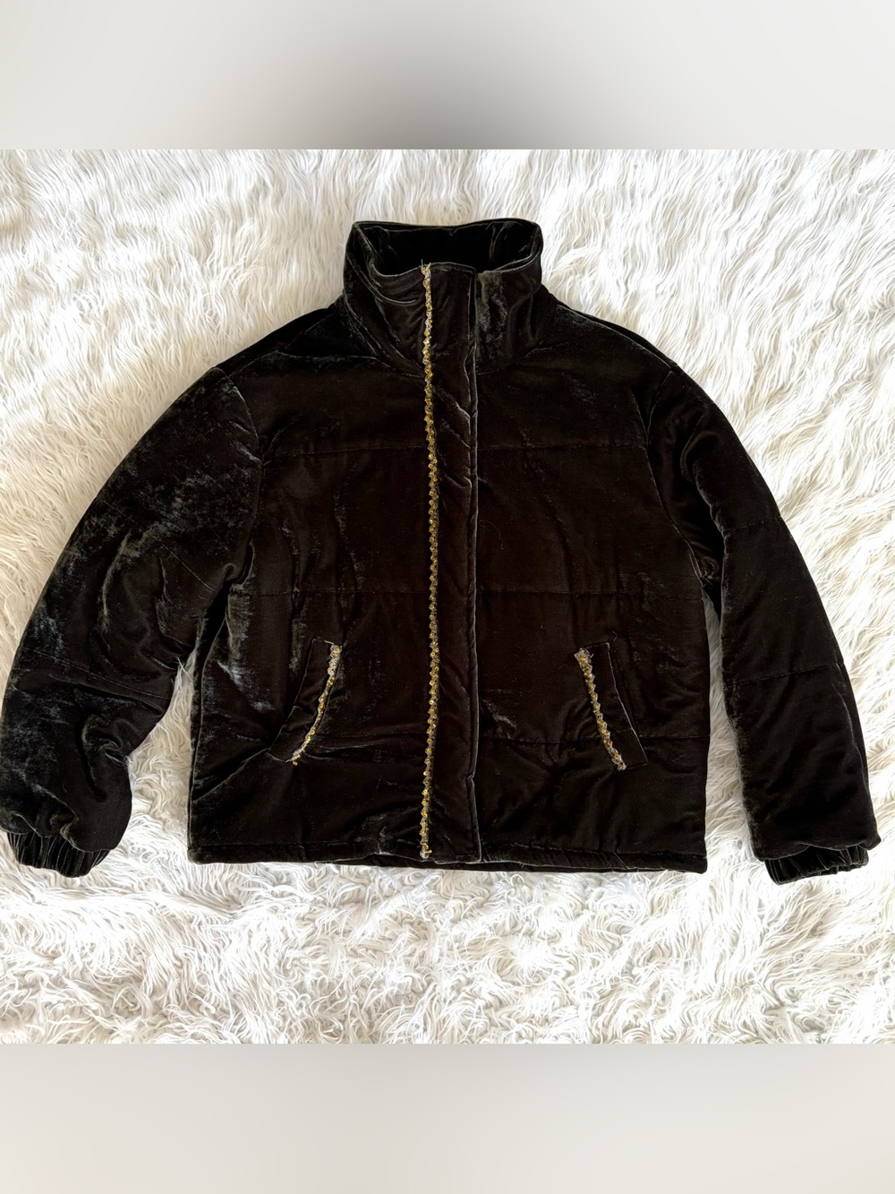 The Nu Vintage Green Velvet Puffer Jacket Large